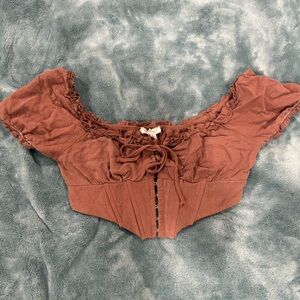 La Hearts Chocolate Ruffle Corset Crop Top